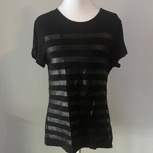 Vince Camuto Black Sheer Striped Tee